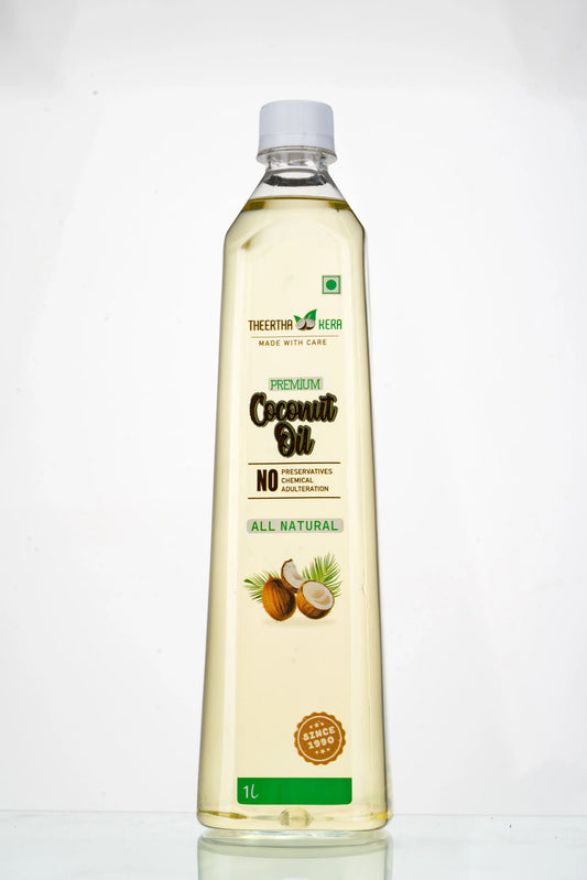Coconut oil bottle with branding on a white background